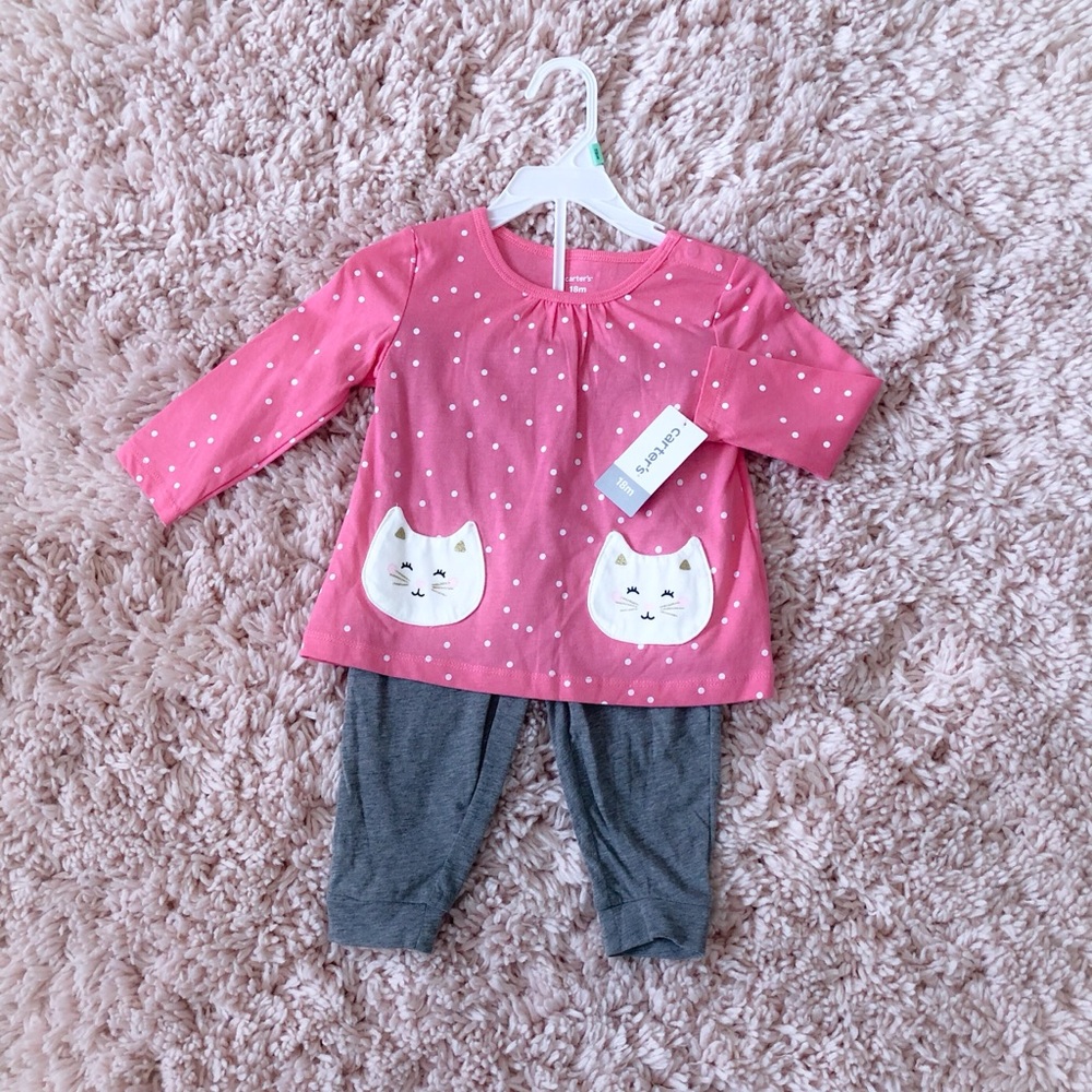 Girls Carter’s Polka Dot Cat Pocket Outfit